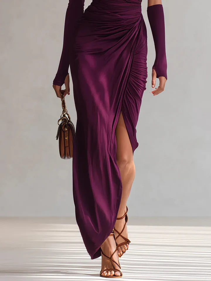 Rosalía™ | Vestido largo de fiesta asimétrico en color violeta