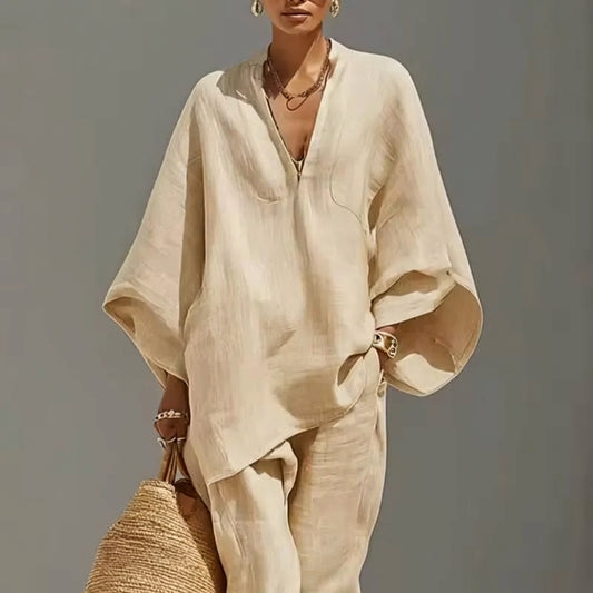 Marina | Conjunto Casual de Dos Piezas con Cuello en V para Mujer