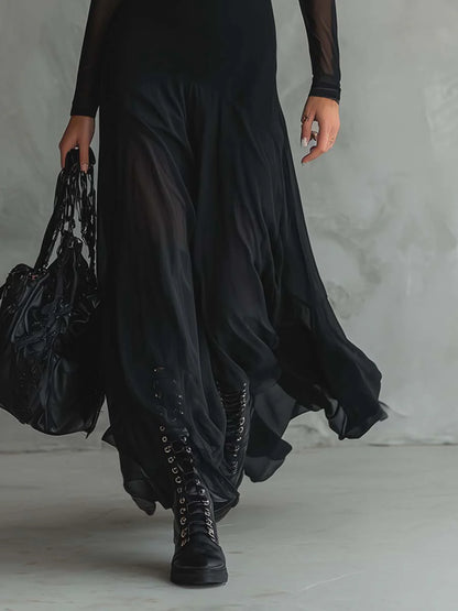 Nerea | Vestido Maxi de Tul Negro con Corte Holgado