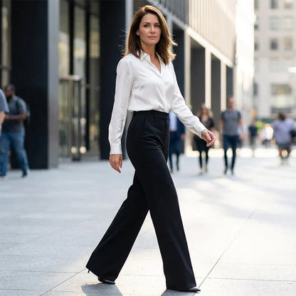 Emma | Pantalones de tiro alto de corte recto y elegante