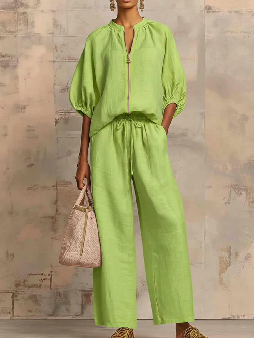 Alba | Conjunto de dos piezas: Camisa de estilo relajado y pantalón de pernera ancha